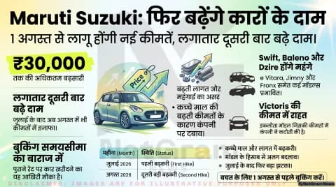 31 जुलाई से पहले खरीद लें मारुति कार! 1 अगस्त से बदल जाएंगे रेट्स, जानिए Swift, Brezza और Baleno की नई कीमतें
