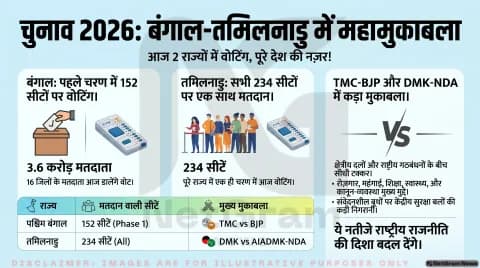 विधानसभा चुनाव 2026: पश्चिम बंगाल और तमिलनाडु में आज मतदान, पूरे देश की नज़र