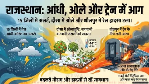 राजस्थान में बदला मौसम का मिजाज: 15 जिलों में आंधी-बारिश अलर्ट, दौसा में ओले, धौलपुर में ट्रेन में आग