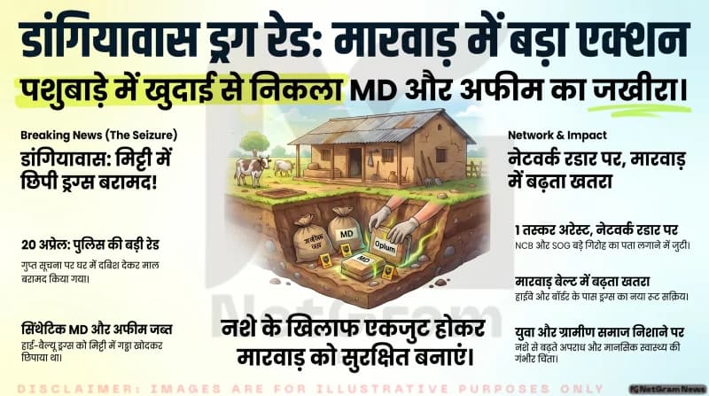 डांगियावास में खेत से MD ड्रग और अफीम बरामद, पुलिस ने तस्कर को पकड़ा