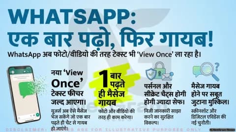 WhatsApp में आ सकता है ‘वन-टाइम डिसअपियरिंग टेक्स्ट’ फीचर, प्राइवेसी के साथ बढ़ेंगी नई चुनौतियां