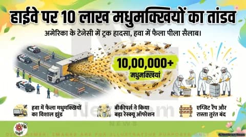 अमेरिका के टेनेसी में हाईवे पर 10 लाख मधुमक्खियों का हंगामा, ट्रक हादसे के बाद फैली अफरा-तफरी