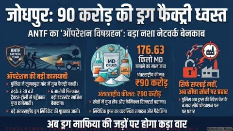 जोधपुर में MD ड्रग फैक्ट्री पर बड़ा एक्शन, 90 करोड़ के कच्चे माल के साथ छह आरोपी गिरफ्तार
