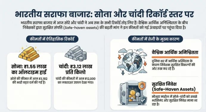 सोना ₹3,182 बढ़कर ₹1.55 लाख के ऑलटाइम हाई पर, चांदी ₹12 हजार उछलकर ₹3.12 लाख/किलो