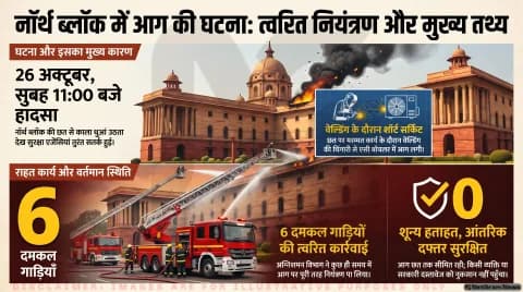 दिल्ली के नॉर्थ ब्लॉक की छत पर एसी बॉयलर में लगी आग, आसमान में उठा काला धुआं; दमकल की 6 गाड़ियों ने पाया काबू : Delhi North Block Fire