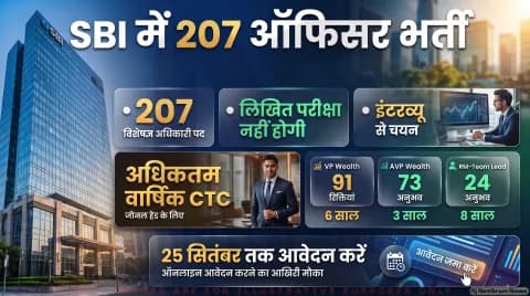 SBI SO Recruitment 2026 Alert: वेल्थ मैनेजमेंट में 207 पदों पर आवेदन शुरू, 25 सितंबर अंतिम तारीख तुरंत भरें फॉर्म