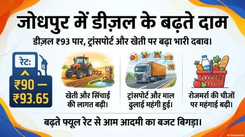 जोधपुर में डीज़ल 90–93 रुपये दायरे में, बढ़ती फ्यूल लागत से ट्रांसपोर्ट और खेती पर दबाव