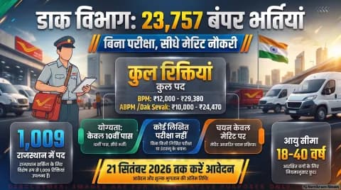 India Post GDS Recruitment 2026 Alert: 23,757 पदों पर आवेदन शुरू, 21 सितंबर अंतिम तारीख; तुरंत भरें फॉर्म