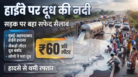 दहानू के तवा गांव के पास पलटा दूध का टैंकर; मुंबई लेन पर यातायात प्रभावित : Mumbai-Ahmedabad Highway Traffic Alert 2026